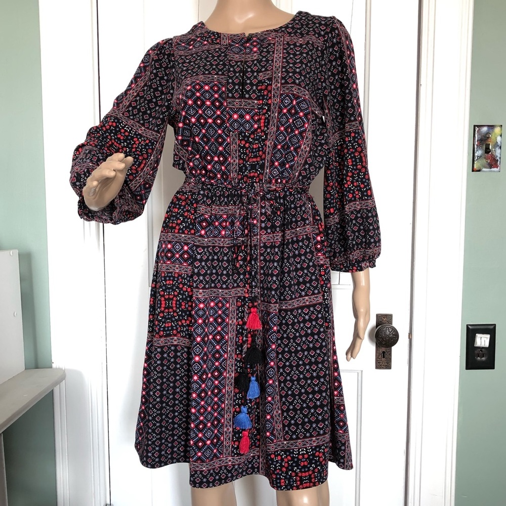 LOFT Boho Long sleeve Dress with Tassel Belt
